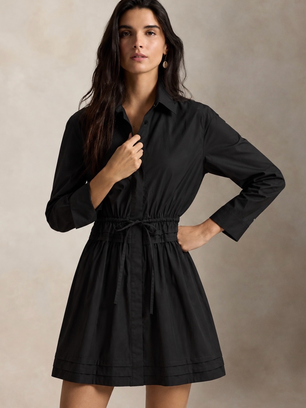 J. Crew Black Shirtwaist Mini Dress with Drawstring Waist